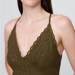 GAP green linen embroidered dress medium